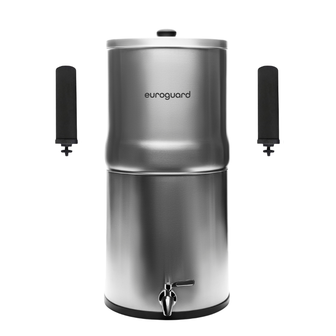 Filtre à Gravité EuroGuard Inox - Finition Miroir en Acier Inoxydable - Filtre à Eau et Purificateur d’Eau