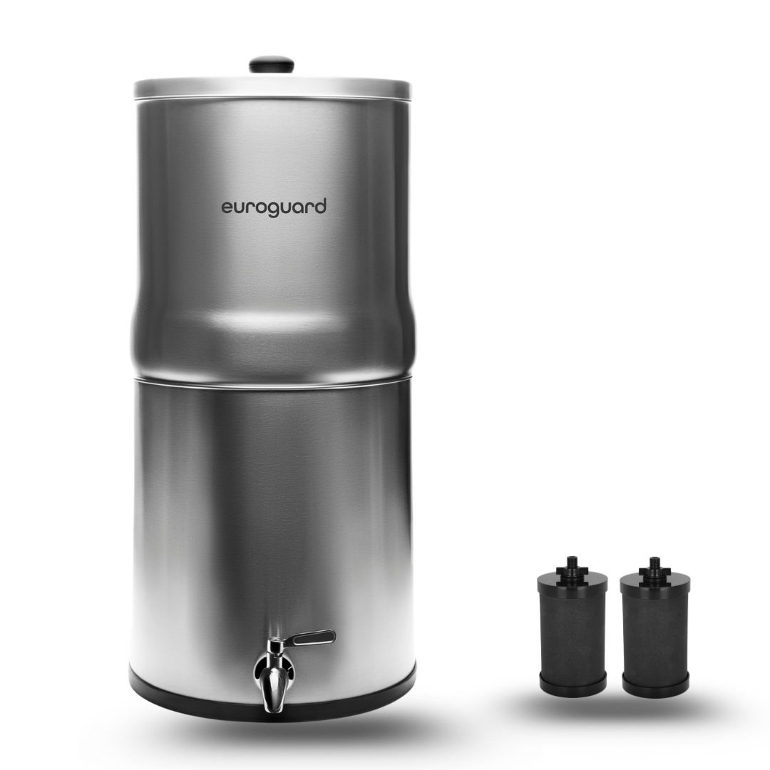 Filtre à Gravité EuroGuard Inox - Finition Miroir en Acier Inoxydable - Filtre à Eau et Purificateur d’Eau