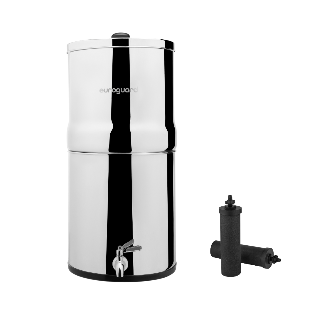 Filtre à Gravité EuroGuard Inox - Finition Miroir en Acier Inoxydable - Filtre à Eau et Purificateur d’Eau