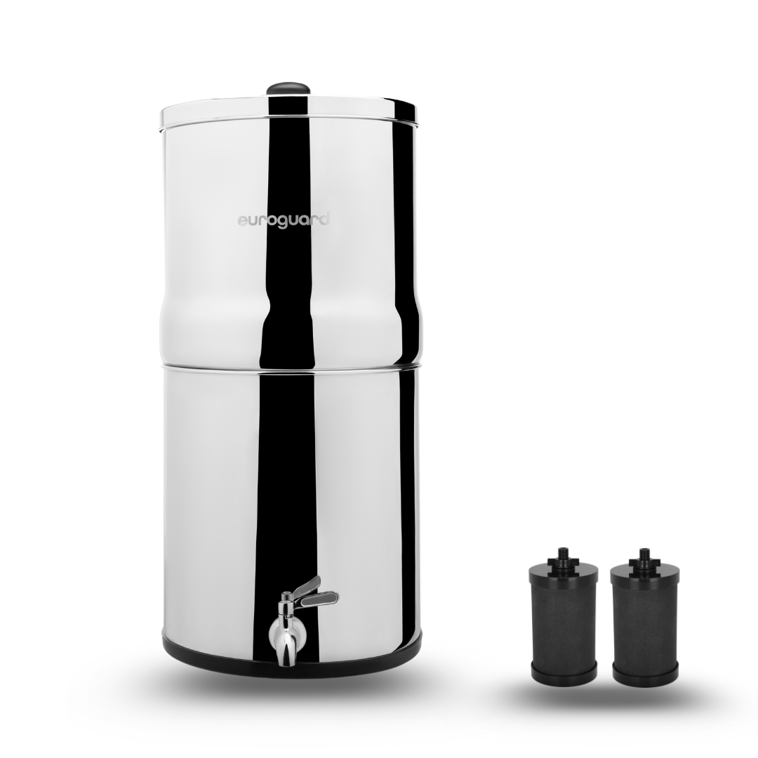Filtre à Gravité EuroGuard Inox - Finition Miroir en Acier Inoxydable - Filtre à Eau et Purificateur d’Eau