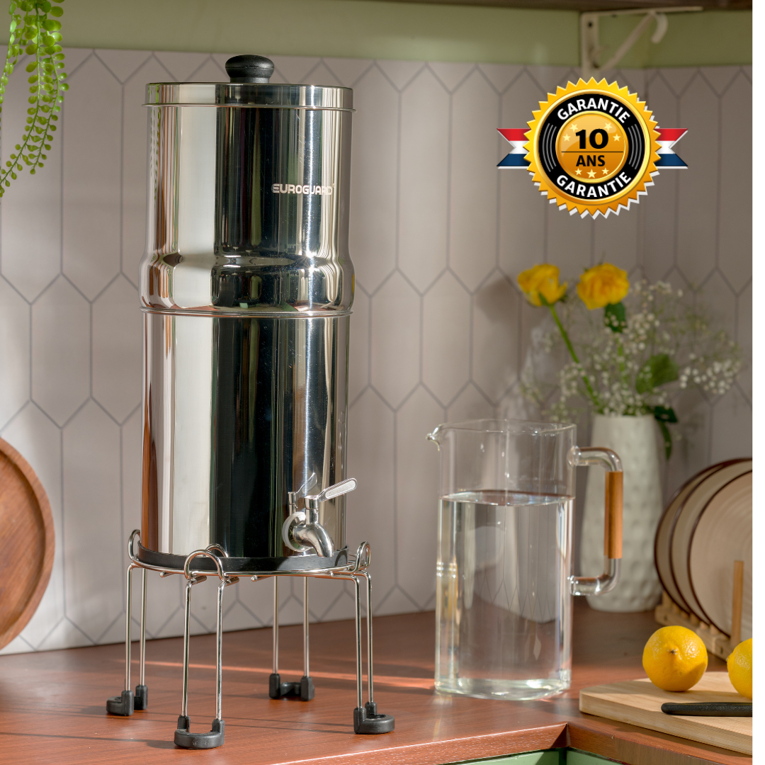 Filtre à Gravité EuroGuard Inox - Finition Miroir en Acier Inoxydable - Filtre à Eau et Purificateur d’Eau