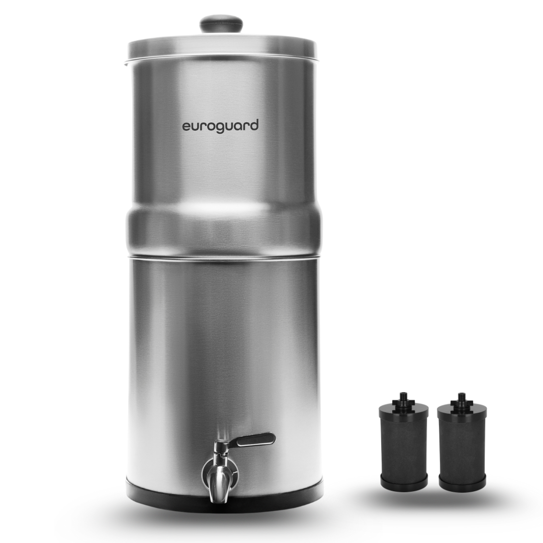 Filtre à Gravité EuroGuard Inox - Finition Miroir en Acier Inoxydable - Filtre à Eau et Purificateur d’Eau