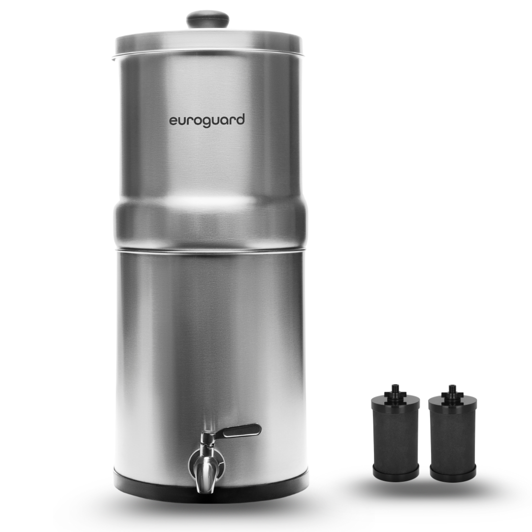 Filtre à Gravité EuroGuard Inox - Finition Miroir en Acier Inoxydable - Filtre à Eau et Purificateur d’Eau