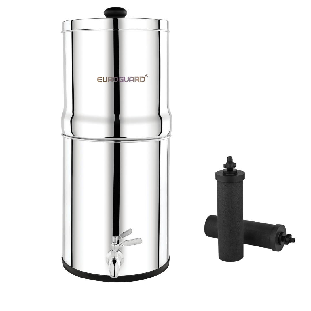 Filtre à Gravité EuroGuard Inox - Finition Miroir en Acier Inoxydable - Filtre à Eau et Purificateur d’Eau