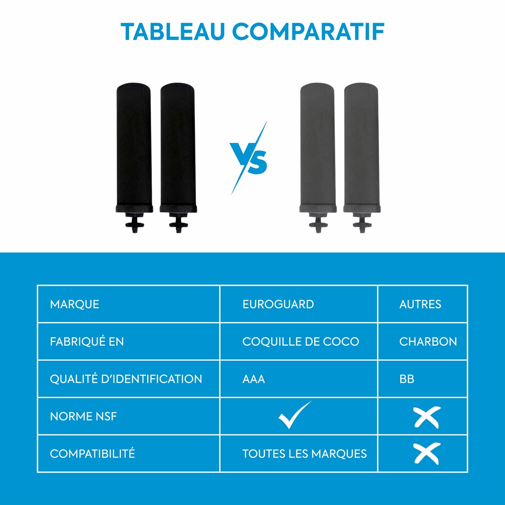 Filtres à Charbon Actif Ionisé Euroguard Premium 2X - Compatibles avec Tous les Filtres Berkey - EuroGuard Filtre
