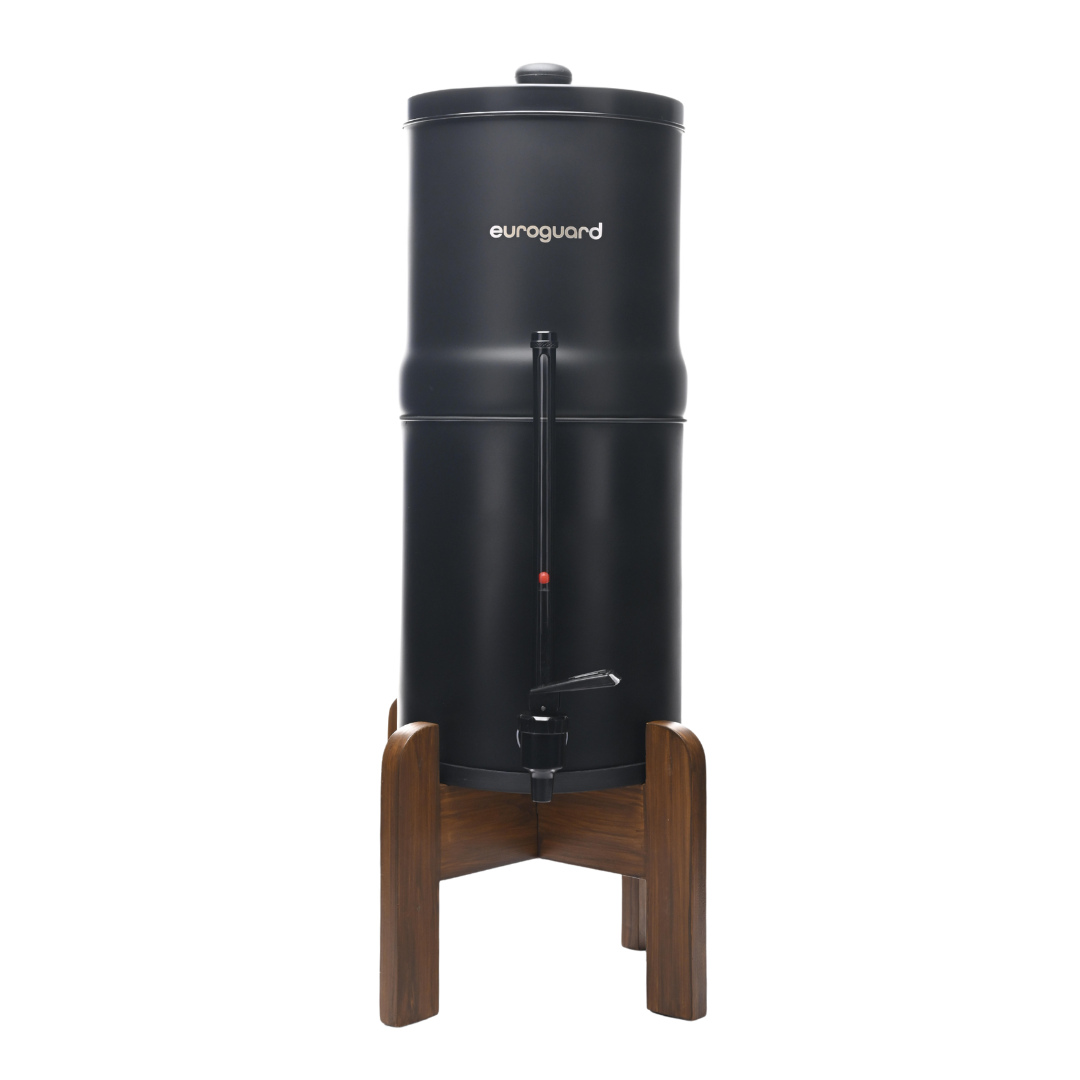 Inox Noir Édition Limitée - Filtre à Eau et Purificateur d’Eau (support bois + robinet niveau d’eau)