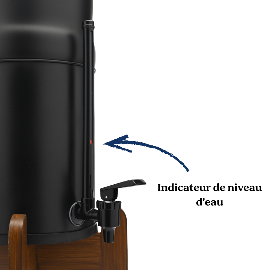 Inox Noir Édition Limitée - Filtre à Eau et Purificateur d’Eau (support bois + robinet niveau d’eau)